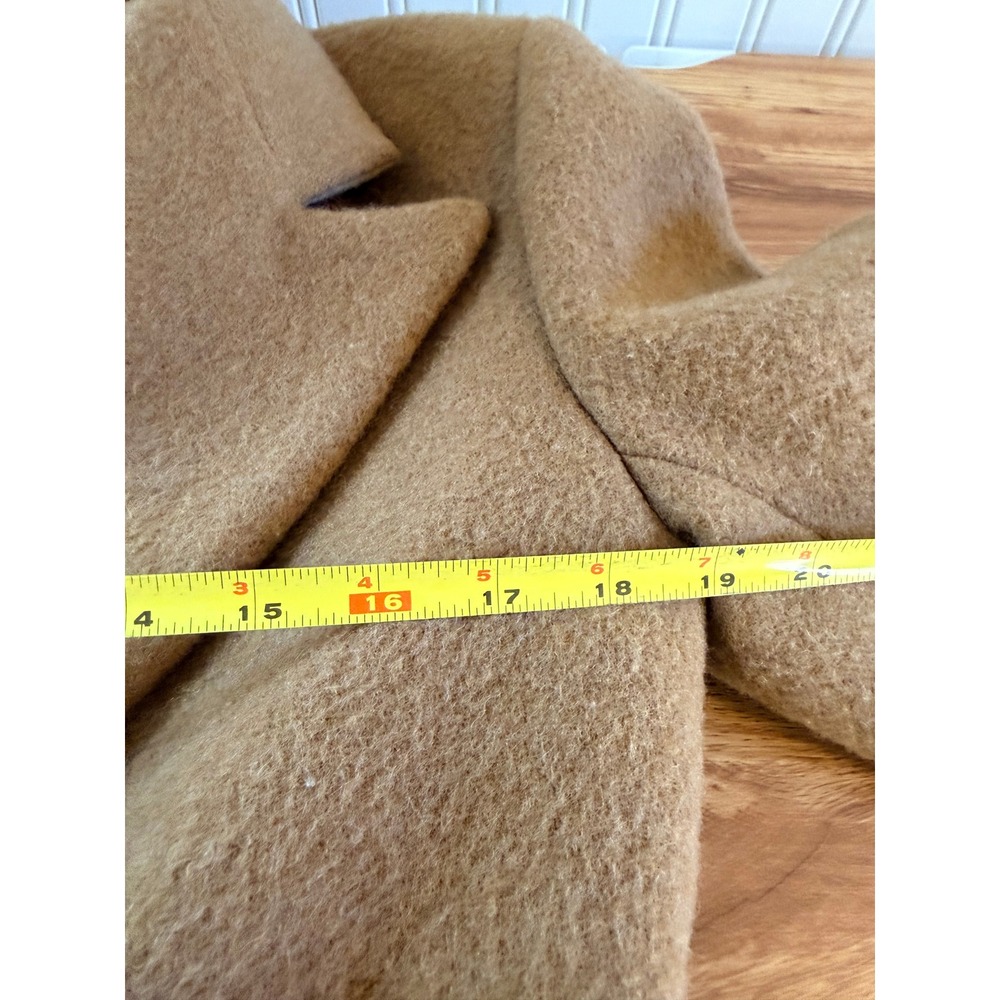 Sandro Straight Cut Brushed Wool Coat Double Breasted Long Camel Brown 36 S - Picture 15 of 16